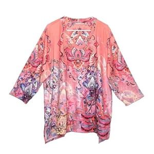 Soft Surroundings Paisley Print Tunic Top Womens Size 3X Long Sleeve V Neck Boho